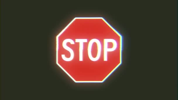 Stop Sign Glitch Video Animação Fundo Fundo Sinal Parada Vintage — Vídeo de Stock