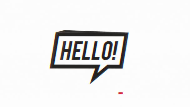 Hello Speech Bubble Sign Glitch Effects Анімація Символу Привітальної Бульбашки — стокове відео