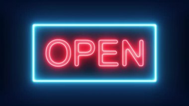 Açın Neon işareti arka plan sorunsuz döngü olduğumuzu / 4 k animasyon bir neon açık gece Mağazası, Restoran, motel ve gece iş için yanıp sönen işareti
