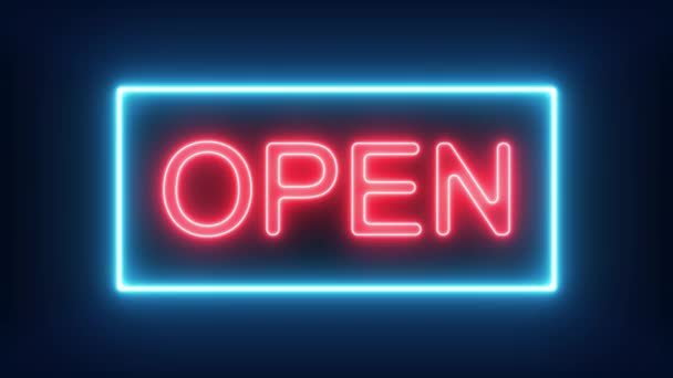 Open Neon Sign Background Seamless Looping Animação Neon Sinal Aberto — Vídeo de Stock