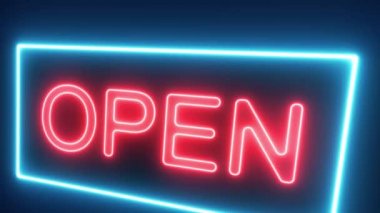 Açın Neon işareti arka plan sorunsuz döngü olduğumuzu / 4 k animasyon bir neon açık gece Mağazası, Restoran, motel ve gece iş için yanıp sönen işareti