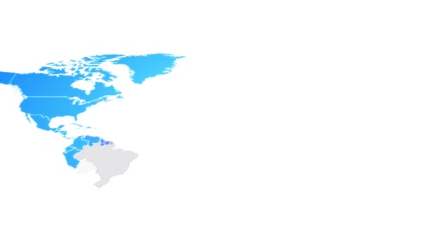 世界地图展示介绍由县 动画全球地图介绍背景与国家出现和衰落一个接一个和相机运动 — 图库视频影像