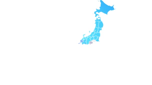 日本地図表示までイントロ地域 アニメ 地区表示されると つずつとカメラの動きをフェージングと地図オープニング背景を日本 — ストック動画