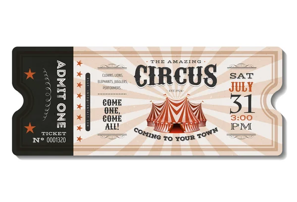 Illustration Vintage Retro Design Circus Ticket Big Top Admit One — Stock Vector