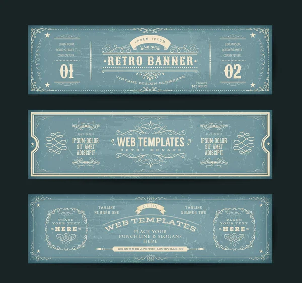Vintage Webbplats Banners Mallar Illustration Uppsättning Retro Design Web Header — Stock vektor