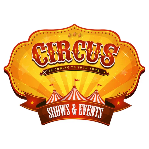 Banner de circo de carnaval com top grande / ilustração de um emblema de cartaz vermelho de circo retrô e vintage, com marquise, top grande, raios de sol e banner —  Vetores de Stock