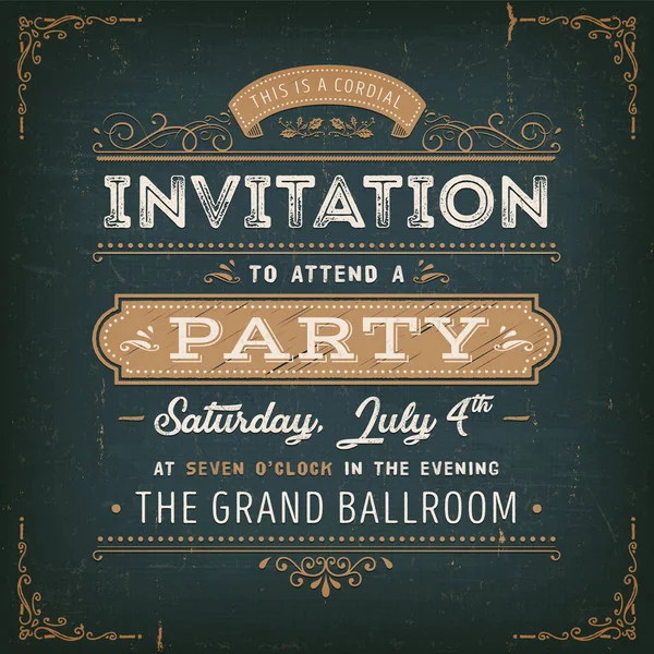 Carte d'invitation de fête vintage sur tableau — Image vectorielle