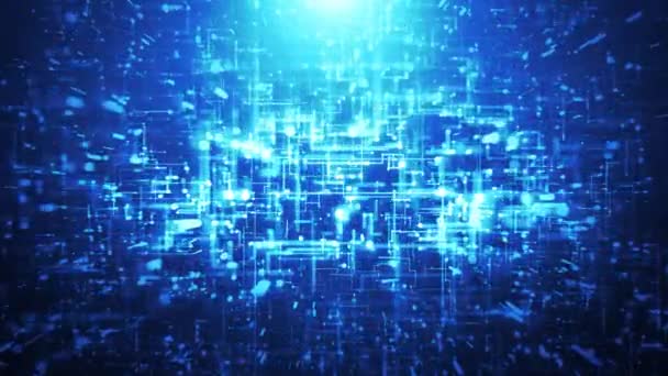 Abstrait Fond de haute technologie Animation en boucle / 4k d'un fond de technologie abstrait avec des lignes et des points infographies, fondu de données et zoom en boucle transparente 