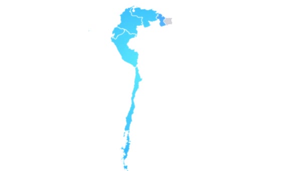 南美洲地图显示介绍由状态 动画南美地图介绍背景与状态出现和衰落一个接一个和相机运动 — 图库视频影像