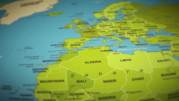 Mapa Świata Przelot Nad Tłem Animacja Mapy Świata Podróż Tle — Wideo stockowe