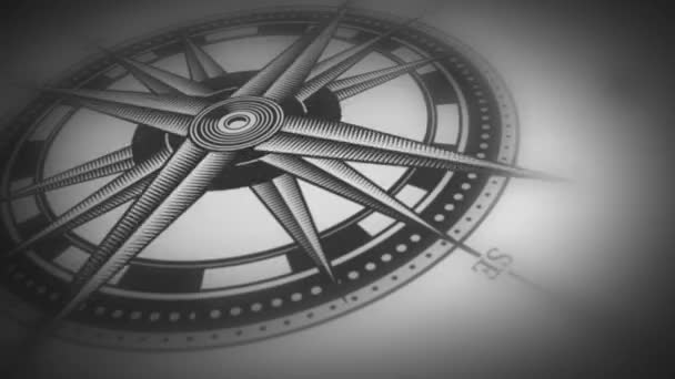 Kompas Róża Animacja Tło Pętla Animacja Czarno Białego Morskiego Kompasu — Wideo stockowe