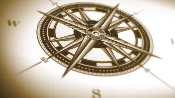 Compass Rose Animation Background Loop/4k animation of a black and white nautical compass rose on vintage old textured background