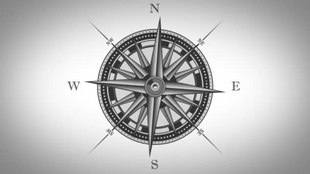 Animatie Van Een Zwart Wit Nautische Kompas Steeg Vintage Oude — Stockvideo