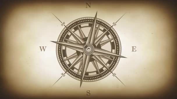 Animovaná Animace Černého Bílého Námořního Kompasu Stoupala Starém Původním Texturovaného — Stock video