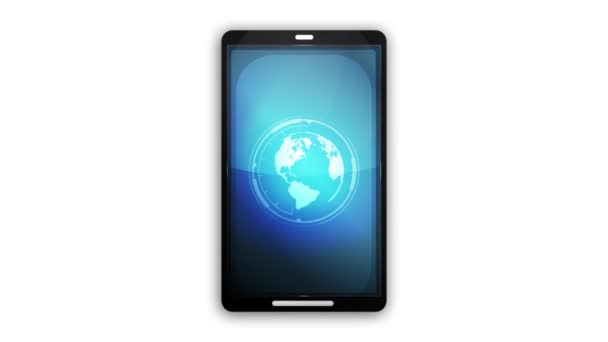 スマートフォンデバイス上の地球ハドアニメーション デバイスHudインフォグラフィック スマートフォン テーブルPc ラップトップ ビジネス用画面を搭載したスマートフォンデバイス技術のパックの4Kアニメーション — ストック動画