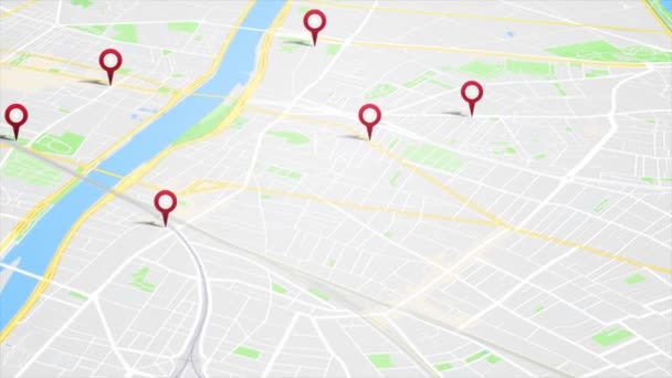 City Map Gps Pins Animation Loop Animation App Screen Traveling — стоковое видео