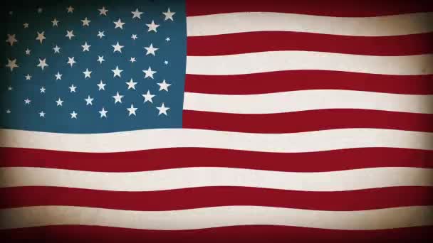 アメリカンフラッグテクスチャバックグラウンドループ ヴィンテージグランジテクスチャーのアメリカ国旗の背景 けいれんとグリッチ効果を持つアニメーション — ストック動画