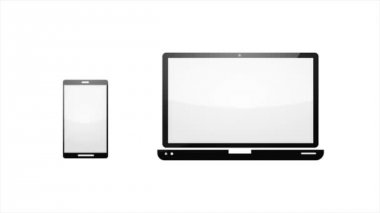 Cep Telefonu Ve Laptop Pc Kablosuz Bağlantı / 4k animasyon düz tasarım cihazları teknoloji simgeleri kablosuz teknoloji ile bağlantı