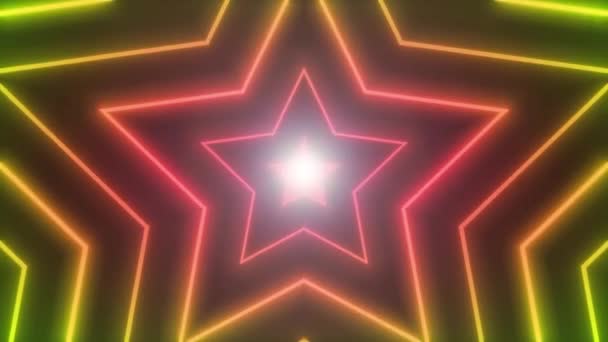 Abstrakcja Neon Błyszczący Gwiazda Kształt Pętla Tła Animacja Abstrakcyjnego Cyfrowego — Wideo stockowe