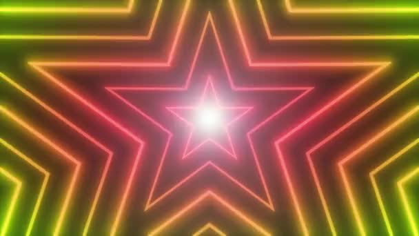Αφηρημένο Νέον Λαμπερό Αστέρι Σχήμα Φόντο Βρόχο Κινούμενη Εικόνα Ενός — Αρχείο Βίντεο