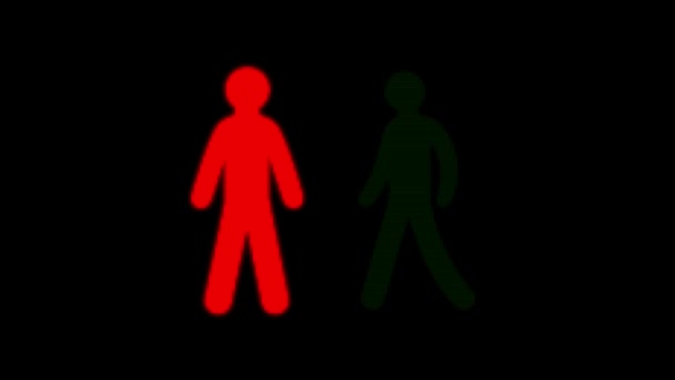 停止和去行人交通灯路标剪辑 4K动画红绿灯与绿色和红色的人剪影 在停止和去模式 — 图库视频影像