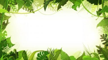 Jungle Tropikal Manzara Animasyon Arka Plan Loop / 4k animasyon bir orman manzara arka plan, yaprakları ve rüzgarda tropikal bitki ve ağaçların yaprakları ve yapraklarından yapılmış süsler, kesintisiz döngü