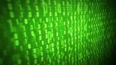 Kamera efektli odaklanmış mavi ekranda basamak ve sayılarile ikili kodun İkili Kod Döngüsü/ 4k animasyonu ile Bilgisayar Ekranı