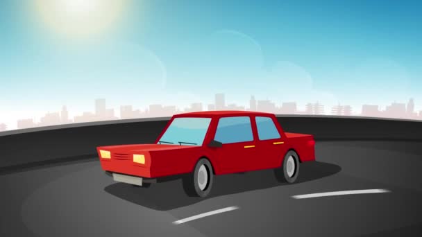 Cartoon Auto Rijden City Highway Loop Animatie Van Een Cartoon — Stockvideo