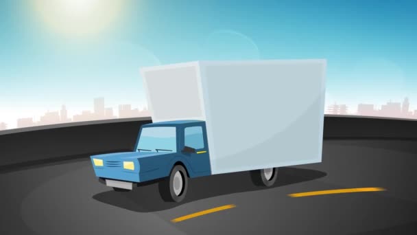 Мультфільм Водіння Автомобіля Шосе Сіті Loop Анімація Мультяшної Вантажівки Їде — стокове відео