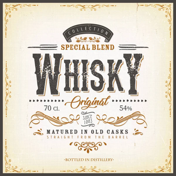 Vintage whisky címke Bottle — Stock Vector