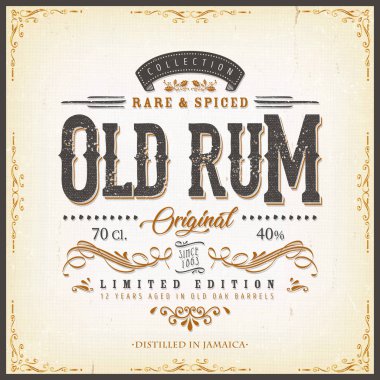 Şişe için Vintage Eski Rom Etiket