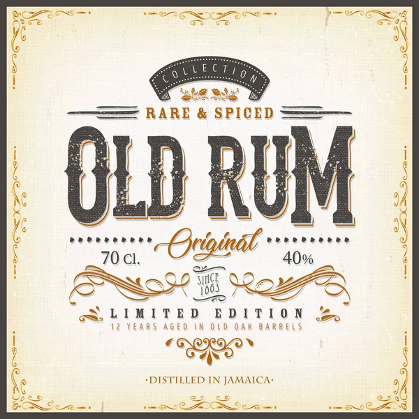 Vintage oude rum label voor fles — Stockvector