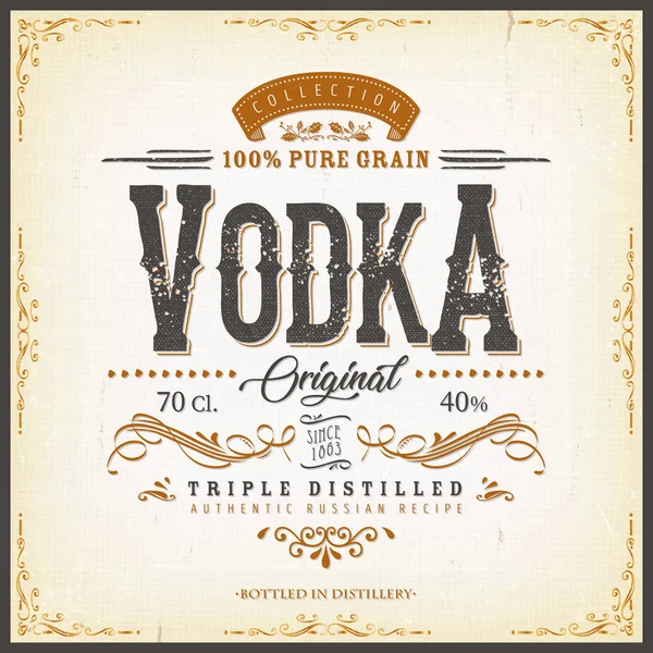 Vintage Vodka Label For Bottle — Stock Vector