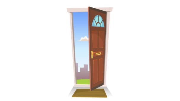 Door Opening Background Animation Cartoon Front Door Opening Closing Landscape — стоковое видео