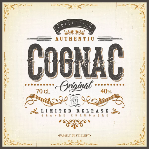 Vintage Cognac címke Bottle — Stock Vector