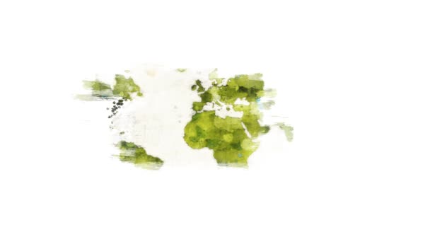 Abstrakt Akvarell Skulle Kartlägga Bakgrund Avslöja Animering Abstrakt Akvarell Världskarta — Stockvideo