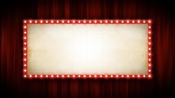 Theater- oder Kinohintergrund mit Marktzeichen und roten Vorhängen / 4k-Animation eines Kino- oder Breitbandtheaterhintergrundes mit Marktzeichen und roten Vorhängen