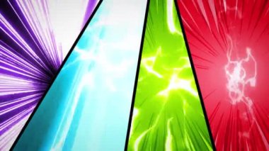 Çizgi Roman Eylem Arkaplanı Güç Fx / 4k animasyonuyla sayfa düzeni gibi yarım ton noktalar ve dinamik aksiyon hızı güneş ışınları efektleri ile güçlü bir çizgi romanın canlandırması