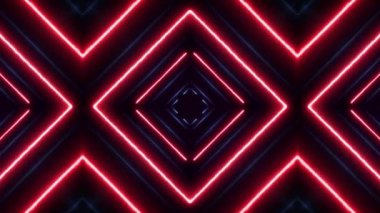 Soyut Dijital Kaleydoskopik Arkaplan Neon Polygon / 4k Soyut dijital kaleydoskop cg arkaplanının canlandırması