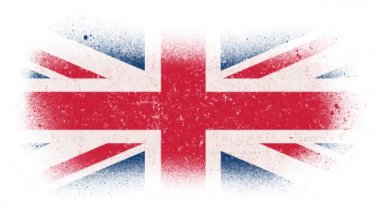 Birleşik Krallık Bayrağı Fırça Sıçratma Maskesi / 4k animasyonuyla klasik grunge desenli İngiliz bayrağı, boya fırçası darbesi ve sıçrama giriş fx