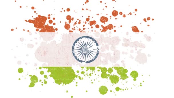 インドの国旗がペイントブラシで明らかにスプラッタマスク ヴィンテージグランジテクスチャの4Kアニメーションインドの旗 AshokaチャクラのシンボルとペイントブラシストロークとスプラッタイントロFxと明らかに — ストック動画