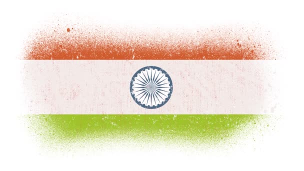 Índia Bandeira Revelar Com Pintura Pincel Splatter Máscara Animação Grunge — Vídeo de Stock