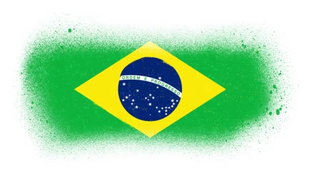 ブラジル国旗がペイントブラシで明らかにスプラッタマスク ヴィンテージグランジテクスチャの4Kアニメーションブラジル国旗 Ordem ProgresoシンボルとペイントブラシストロークとスプラッタイントロFxが明らかに — ストック動画