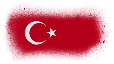 Türkiye Bayrağı Fırça Sıçratma Maskesi / 4k animasyonuyla eski bir grunge desenli Türk bayrağının boya fırçası darbesi ve sıçrama girişiyle ortaya çıktı