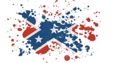 Amerikan Konfederasyonu Bayrağı Fırça Sıçratma Maskesi / 4k animasyonuyla klasik bir grunge desenli Amerikan bayrağı, mavi haç ve kırmızı arka planda yıldızlar, boya fırçası darbesi ve sıçrama serpintisi