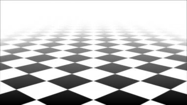 Soyut Dama Tahtası Soyut Siyah ve beyaz karo denetleme tahtası arka planında parlak ve bulanık efektli dikişsiz döngüler / 4k canlandırması