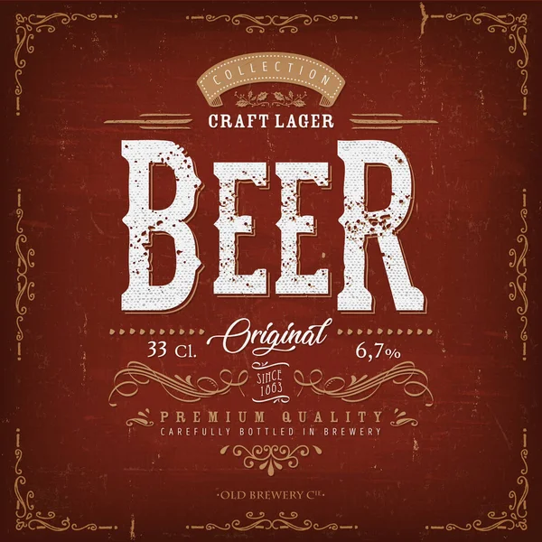 Ilustração Design Vintage Elegante Rótulo Cerveja Lager Com Letterring Artesanal — Vetor de Stock