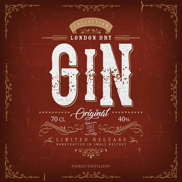 Illustration Une Élégante Étiquette Londonienne Vintage Gin Sec Avec Lettrage — Image vectorielle