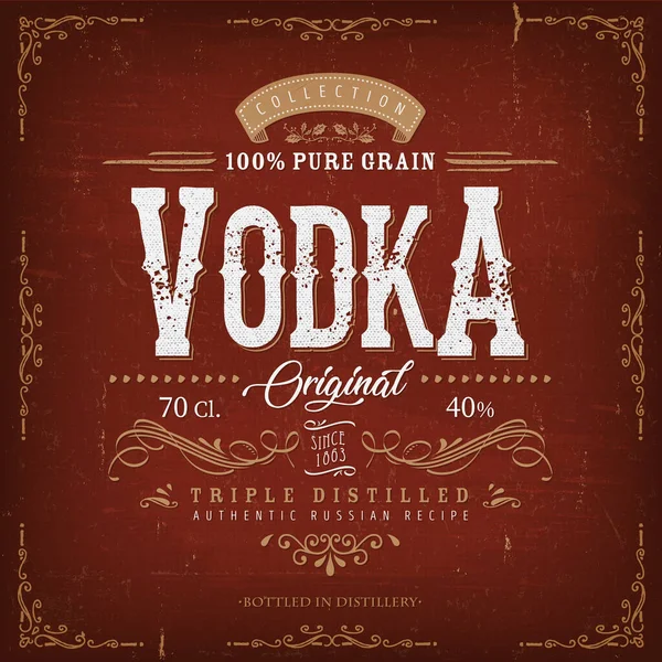 Illusztráció Egy Vintage Design Elegáns Vodka Címke Kézműves Betűkkel Specifikus — Stock Vector