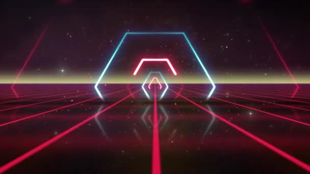 Abstract Retro Eighties Neon Synthwave Background Loop Animation Abstract Technology — Stock Video